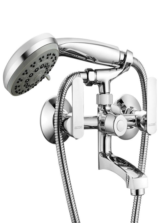 ALTON FAM3395 Brass, Wall Mixer With Crutuch and 5-Function Hand Shower Full Set, Chrome Finish - Image 1
